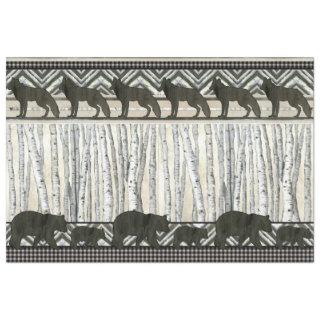 Mountain Bear Wolf Birch Tree Checked Decoupage Tissue Paper