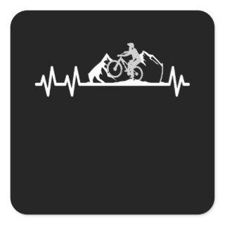 Mountain Bike Lover Heartbeat Pulse Cyclist Square Sticker
