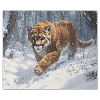 Mountain Lion Prowling in the Snow Decoupage