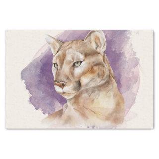 Mountain Lion Watercolor Painting Purple Splash Tissue Paper