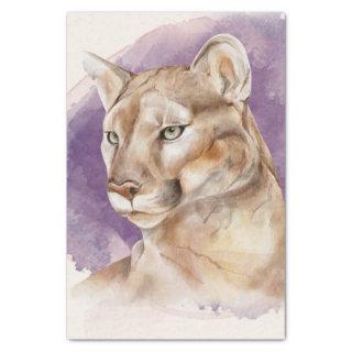 Mountain Lion Watercolor Painting Purple Splash Tissue Paper