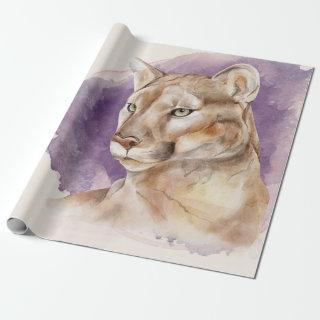 Mountain Lion Watercolor Painting Purple Splash