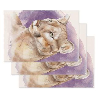 Mountain Lion Watercolor Painting Purple Splash  Sheets