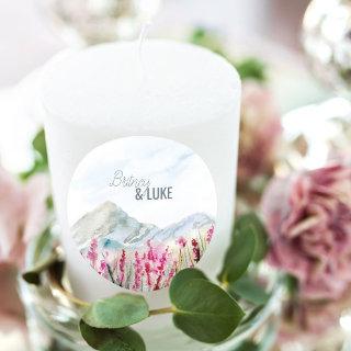 Mountain Wedding Watercolor Pink Wildflower Meadow Classic Round Sticker