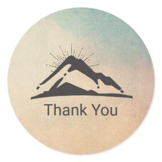 Mountain with Sunrays Thank You Classic Round Sticker