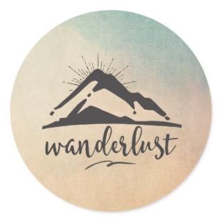 Mountain with Sunrays - Wanderlust Typography Classic Round Sticker