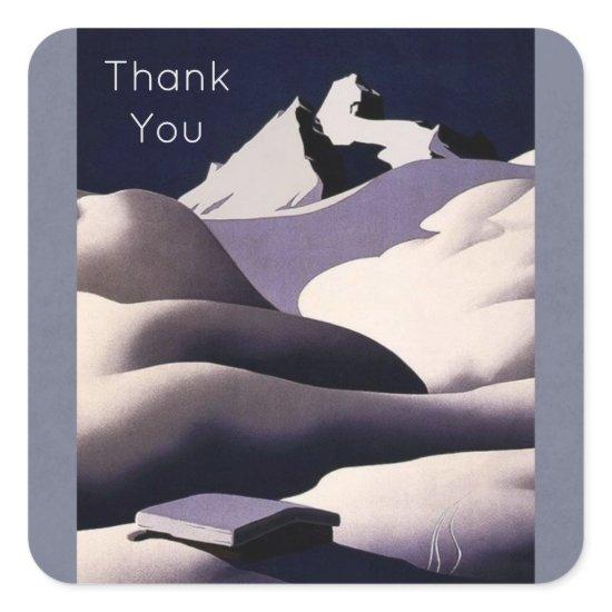 Mountains And Hills of Snow in Winter Thank You Square Sticker