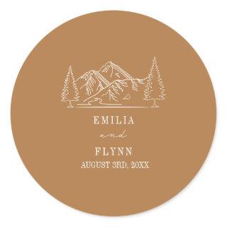 Mountains Line Art Goldenrod Wedding Classic Round Sticker