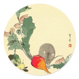 Mouse and Red Radish, Japanese Painting c.1800s Classic Round Sticker