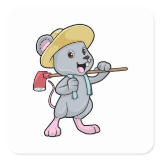 Mouse as Farmer with Axe & Hat Square Sticker