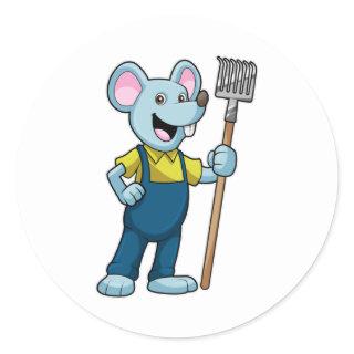 Mouse as Farmer with Rake Classic Round Sticker