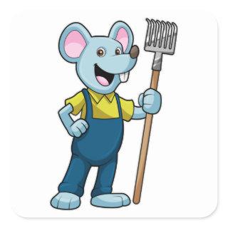 Mouse as Farmer with Rake Square Sticker