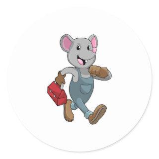 Mouse as Handyman with Toolbox Classic Round Sticker