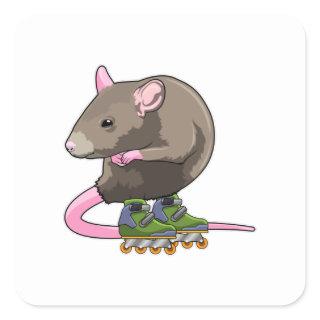 Mouse as Inline skater with Inline skates Square Sticker