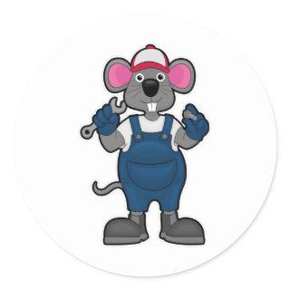 Mouse as Mechanic with Screw & Spanner Classic Round Sticker