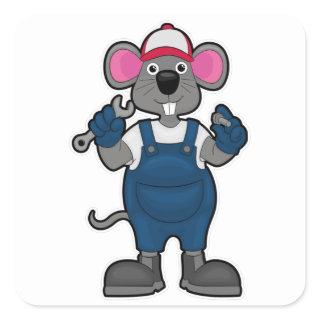 Mouse as Mechanic with Screw & Spanner Square Sticker