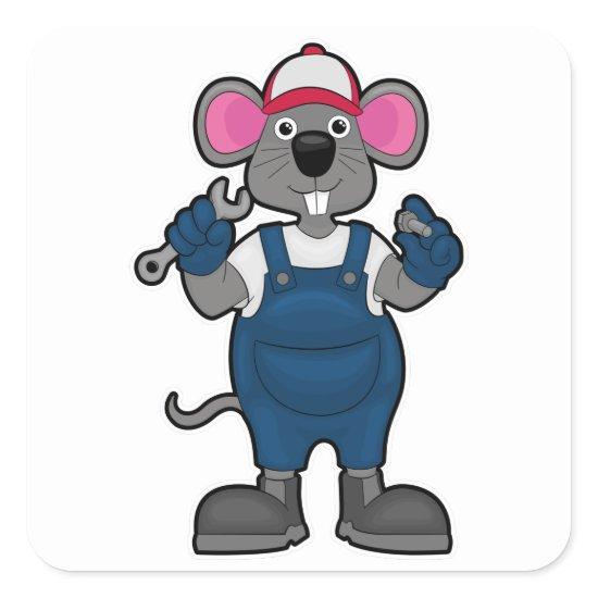 Mouse as Mechanic with Screw & Spanner Square Sticker