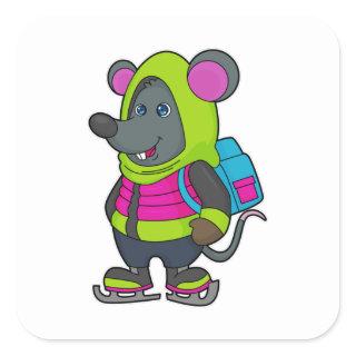 Mouse at Ice skating with Ice skates & Backpack.pn Square Sticker
