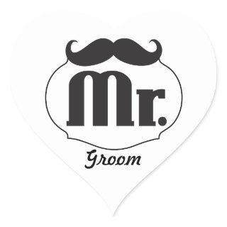 Moustache Mr. Just Married Heart Sticker