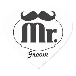 Moustache Mr. Just Married Heart Sticker