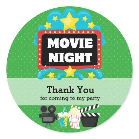 Movie Night * choose background color Classic Round Sticker