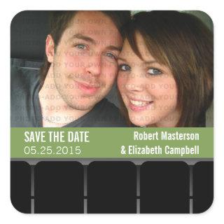Movie Theater Photo Save the Date Stickers, Green Square Sticker