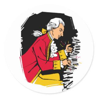 Mozart plays piano classic round sticker