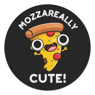 Mozza-really Cute Funny Pizza Pun Dark BG Classic Round Sticker