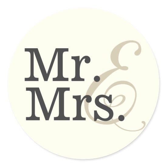 Mr. and Mrs. Classy Ivory White Wedding Favor Classic Round Sticker