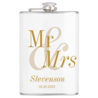Mr and Mrs Gold Script Wedding Gift Flask