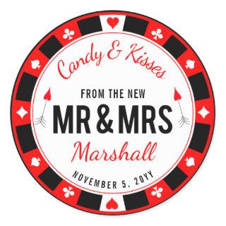 Mr and Mrs Las Vegas Poker Chip Wedding Favor Classic Round Sticker