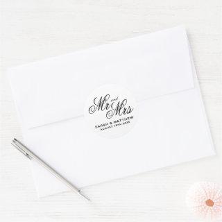 Mr and Mrs script typography designer wedding Classic Round Sticker