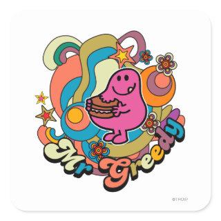 Mr. Greedy | Colorful Swirls & Stars Square Sticker
