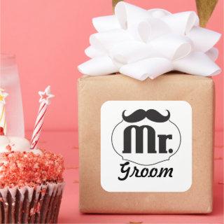 Mr. Groom Mustache Square Sticker