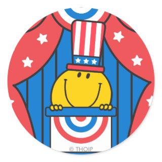 Mr. Happy at the Podium Classic Round Sticker