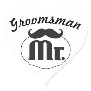 Mr. Hipster Funny Moustache Groomsman Heart Sticker