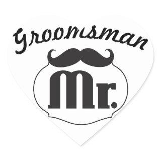 Mr. Hipster Funny Mustache Groomsman Heart Sticker