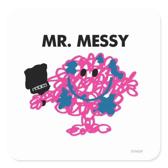 Mr. Messy Holding A Paintbrush Square Sticker
