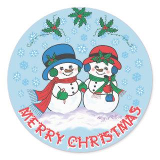 Mr. & Mrs Frosty The Snowman Classic Round Sticker