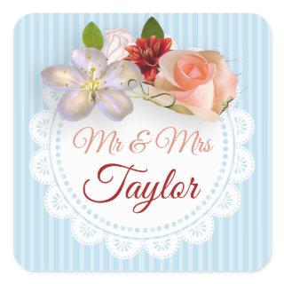 Mr & Mrs Stickers Pale Blue and Coral Floral
