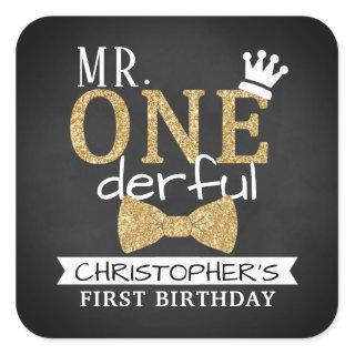 Mr. ONEderful 1st Birthday Party Favor Square Sticker