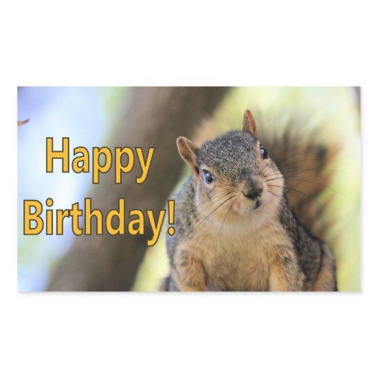 Mr.Squirrel wishing a Happy Birthday Rectangular Sticker