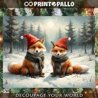 Mrs and Mr Christmas Fox with scarf and Santa hat Tissue Paper