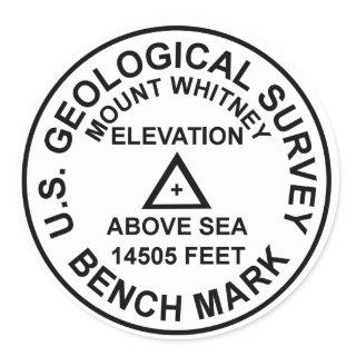 Mt. Whitney USGS Style Benchmark Classic Round Sticker