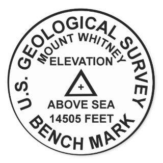 Mt. Whitney USGS Style Benchmark Classic Round Sticker