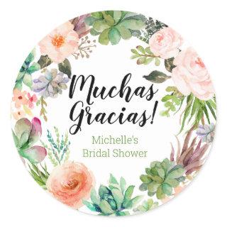 Muchas Gracias Fiesta Succulent Wreath Classic Round Sticker