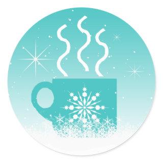 Mug Steaming Hot Drink w/Snow Border ID595 Classic Round Sticker