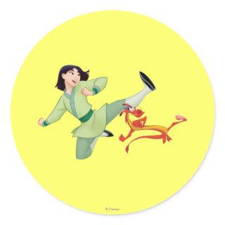 Mulan and Mushu Kicking Classic Round Sticker
