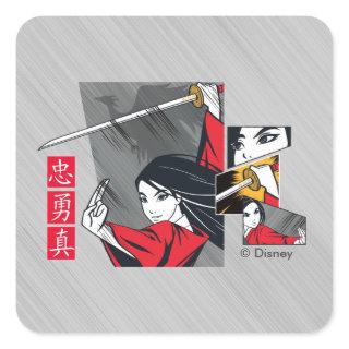 Mulan With Sword Illustrated Panels Square Sticker