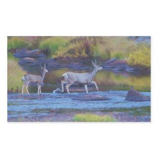 Mule Deer Doe and Fawn Rectangular Sticker